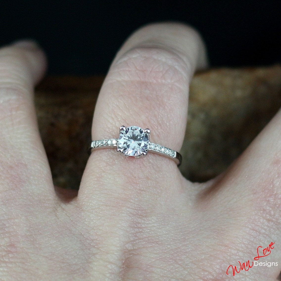 White Sapphire & Diamond Tulip Engagement Ring Round cut 1ct 6mm Wedding bridal ring Anniversary ring Flower cup prong ring, Ready to ship