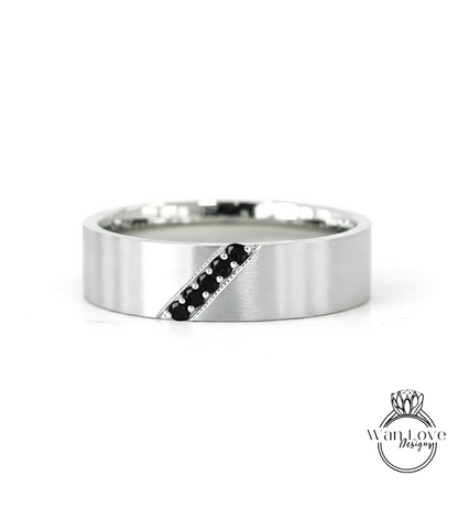 Diagonal Men's Sapphire Ring - Sapphire Ring Men - Diamonds Wedding Band - 5mm Band Moissanite - Unique Mens Band - 14k Gold - Ring For Men