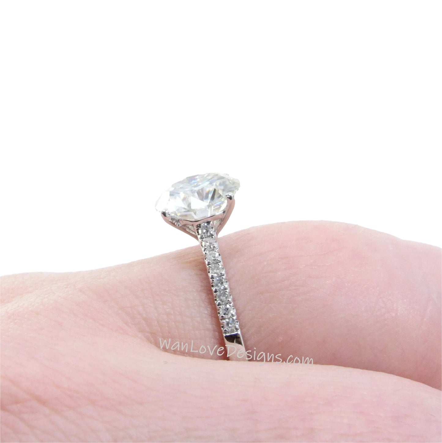Round Cut 2 ct Moissanite Engagement Ring 14k White Gold Anniversary Ring Promise Bridal Ring Half Eternity Ring Art Deco Womens Ring, Ready Wan Love Designs