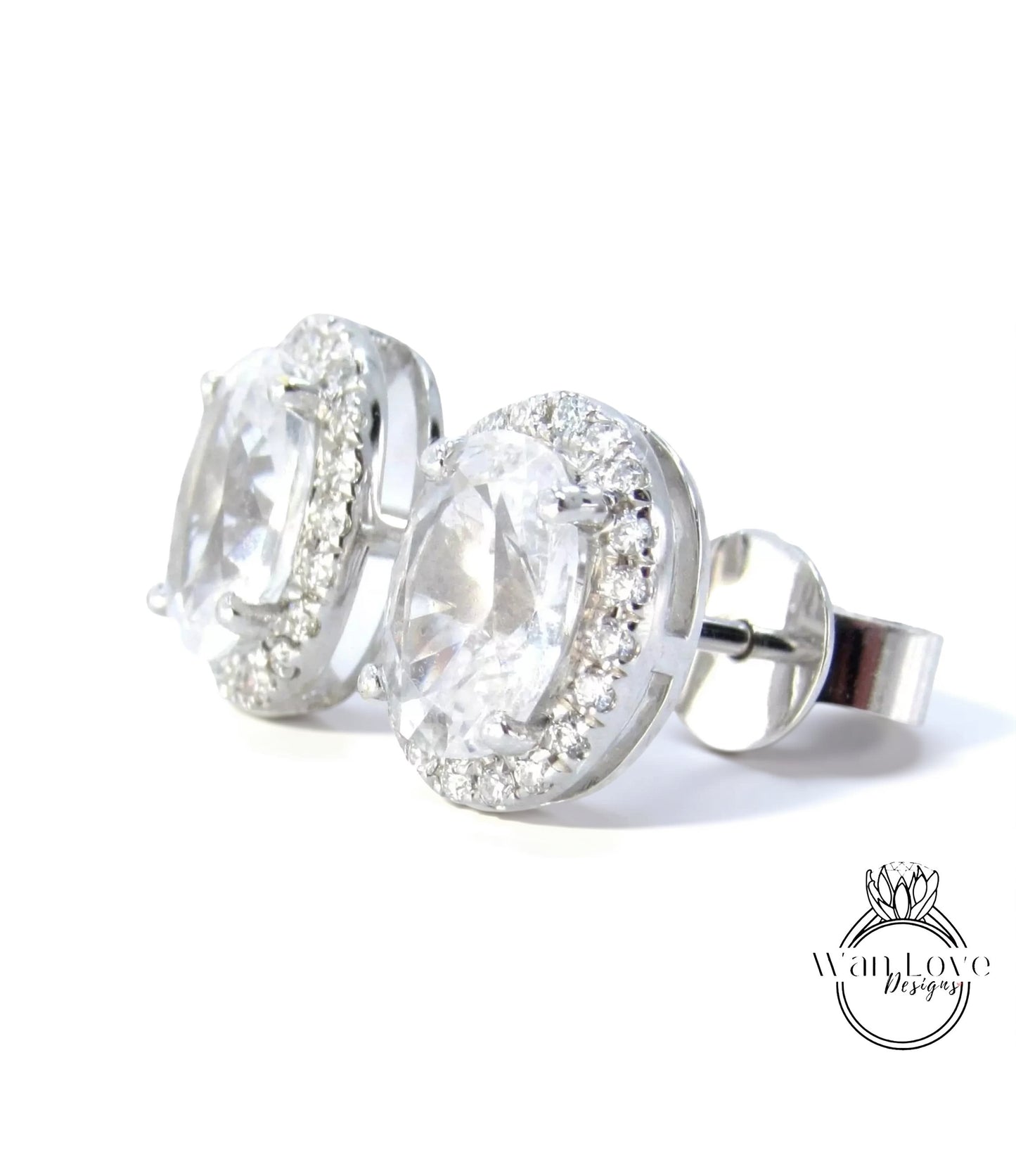 Oval Diamond Halo Earrings • Dainty Oval Cut Moissanite Stud Earrings • Minimalist Birthstone Earrings • Bridesmaid Earrings • Gift for Her Wan Love Designs