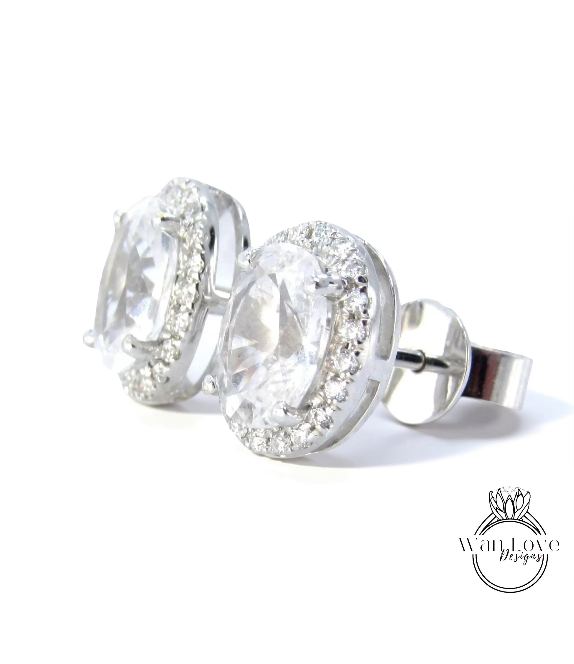 Oval Diamond Halo Earrings • Dainty Oval Cut Moissanite Stud Earrings • Minimalist Birthstone Earrings • Bridesmaid Earrings • Gift for Her Wan Love Designs