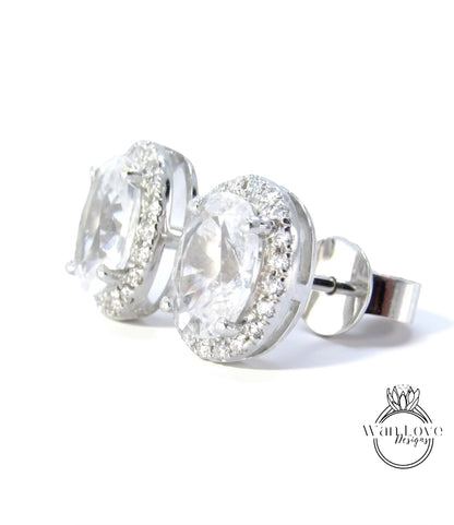 Oval Diamond Halo Earrings • Dainty Oval Cut Moissanite Stud Earrings • Minimalist Birthstone Earrings • Bridesmaid Earrings • Gift for Her Wan Love Designs