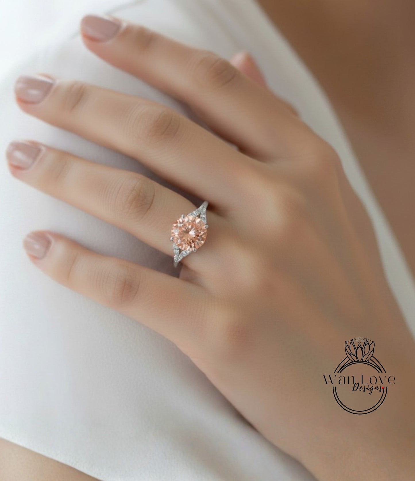 A close-up of a person's hand wearing a diamond engagement ring with a large, round-cut diamond set in a silver band.