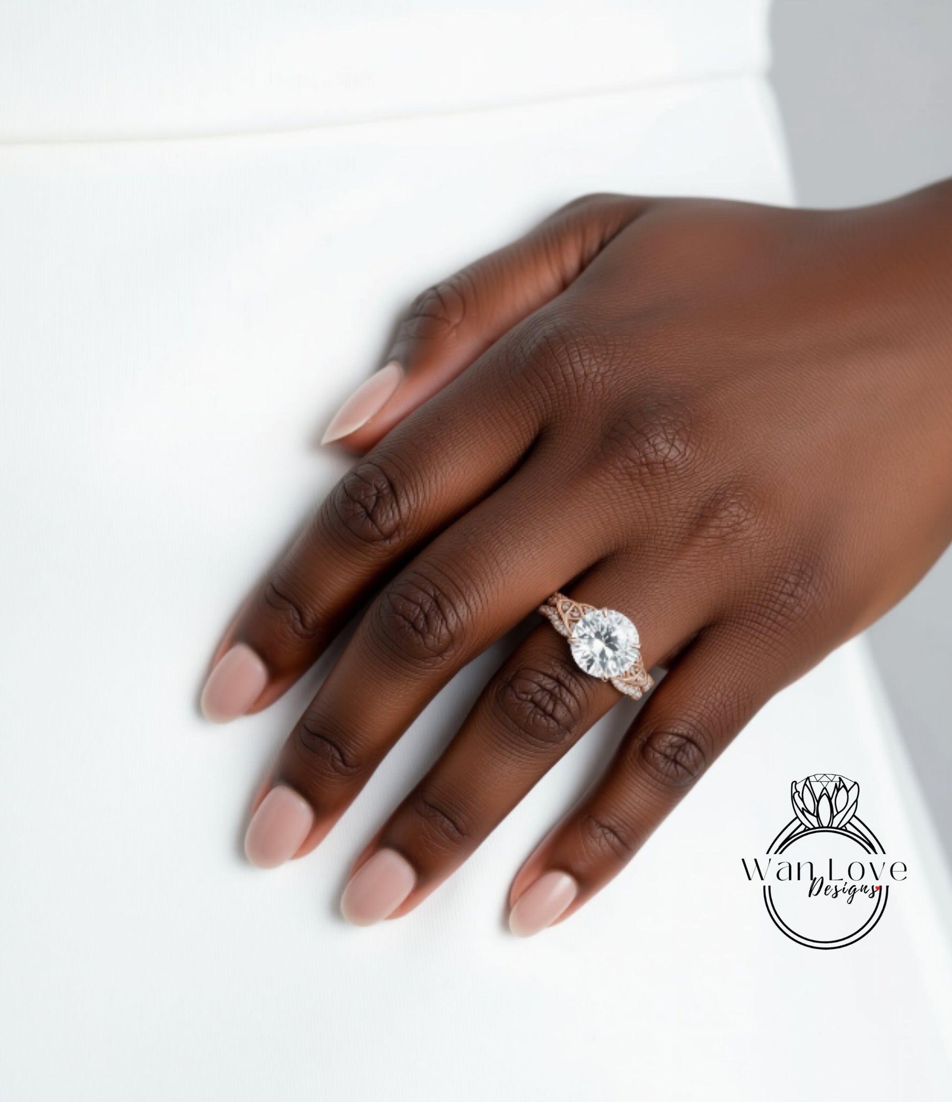 A close-up of a hand wearing a large, sparkling diamond engagement ring.