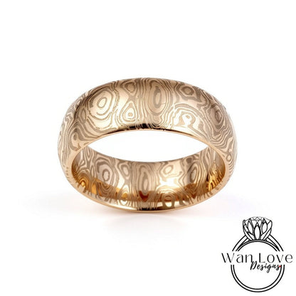 Mokume Gane Tungsten - Rose Gold Tungsten Damascus Ring - 8mm Mokume Damascus Band - Rose Gold Mokume - Mokume Wedding Bands - Mokumegane Wan Love Designs