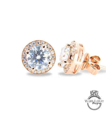 Halo Stud Earrings / Moissanite Diamonds Earrings / Minimalist Halo Earrings / Classic Earrings / Bridesmaid Gift / In Stock / Ready to Ship Wan Love Designs