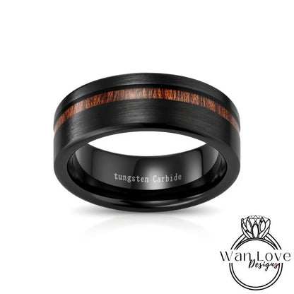 Mens Wedding Band, Black & Wood Tungsten Ring, Mens Ring, Male Wedding Band, Black Ring, Mens Promise Ring, Whiskey Barrel Ring, 8MM Wide Wan Love Designs
