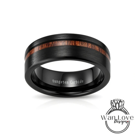 Mens Wedding Band, Black & Wood Tungsten Ring, Mens Ring, Male Wedding Band, Black Ring, Mens Promise Ring, Whiskey Barrel Ring, 8MM Wide Wan Love Designs