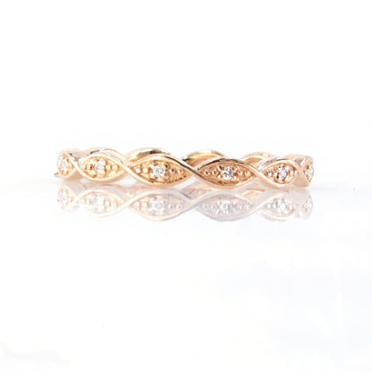 Rose Gold Thin Diamonds Twisted DNA Infinity Almost Eternity Wedding Band Ring, Ready to Ship Wan Love Designs