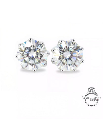 3ct Moissanite Earrings Round cut studs, 8 Prongs Push Backs, White Gold Earrings, Bridal Wedding Studs, Anniversary Gift, Ready to Ship Wan Love Designs