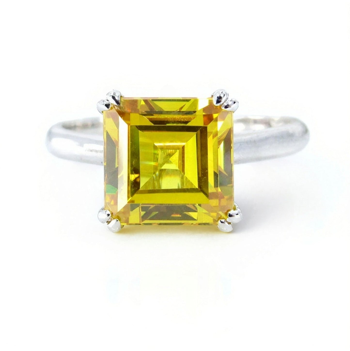 Sample Sale Ready to ship-9mm 4ct Princess Yellow Lab Diamond CZ Cubic Zirconia Cathedral Solitaire Engagement Ring Wan Love Designs