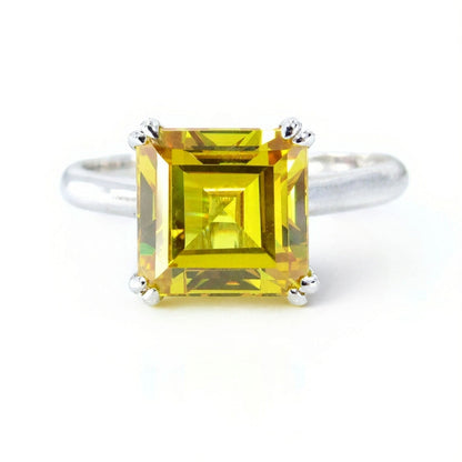 Sample Sale Ready to ship-9mm 4ct Princess Yellow Lab Diamond CZ Cubic Zirconia Cathedral Solitaire Engagement Ring Wan Love Designs