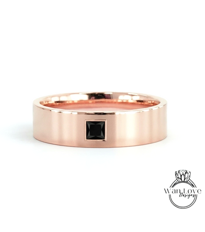 14k 18k Solid Gold Princess cut Wedding Ring for Men, Gold Mens Wedding Band, Custom Birthstone Mens Wedding Ring, Rings for Men, Gift him