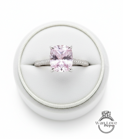 Anello di fidanzamento solitario con cuscino allungato da 4 ct, zaffiro rosa chiaro, fascia quasi eterna, anello in oro bianco, pronto per la spedizione