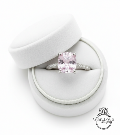 Anello di fidanzamento solitario con cuscino allungato da 4 ct, zaffiro rosa chiaro, fascia quasi eterna, anello in oro bianco, pronto per la spedizione