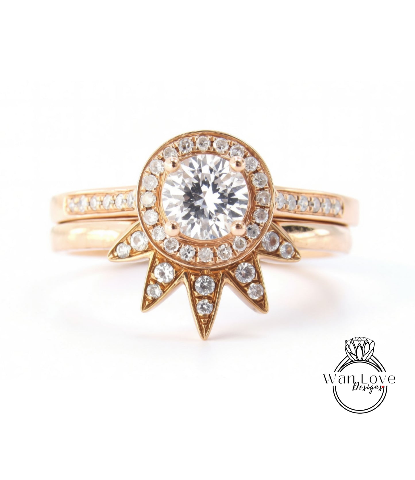 A gold ring with a large central diamond surrounded by smaller diamonds, and a star-shaped accent piece.
