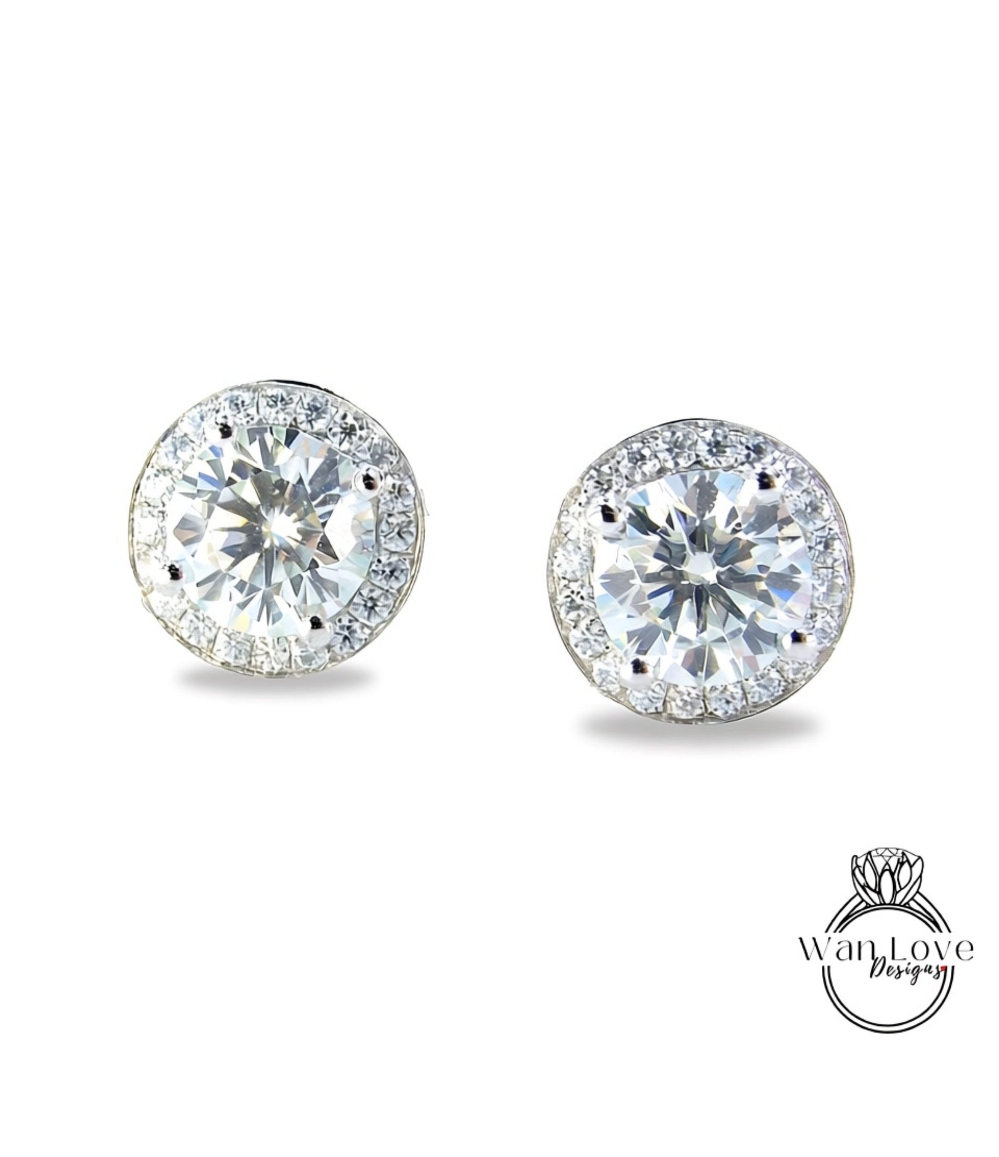 Halo Stud Earrings / Moissanite Diamonds Earrings / Minimalist Halo Earrings / Classic Earrings / Bridesmaid Gift / In Stock / Ready to Ship Wan Love Designs