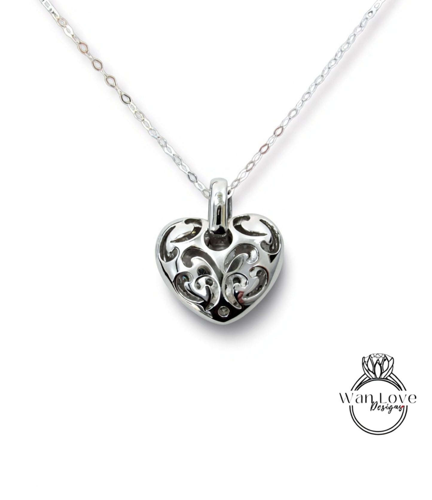 Heart Pave Moissanite Pendant Necklace Charm with Thin Chain,Unique Moissanite Diamond White Gold Pave heart Charm, Custom, Wedding Bridal Jewelry, Anniversary Gift, Ready to Ship