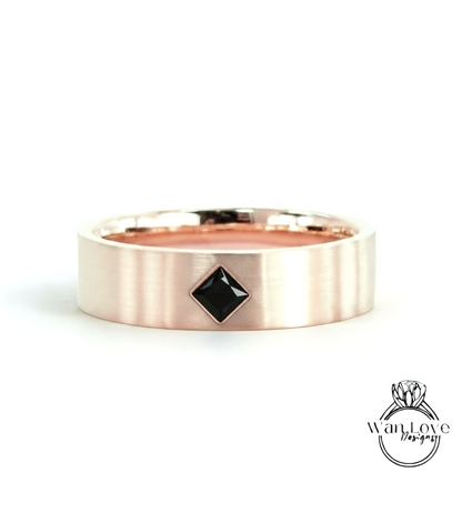 Gold Diamond Men's Band vintage princess cut kite set wedding ring unique Art Deco Geometric ring promise anniversary ring solid gold band