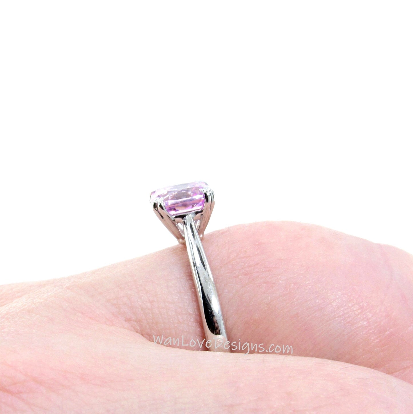 1.25ct Tapered Band Cushion Cut Pink Sapphire Solitaire Ring Cathedral, 4 Double Prongs, Pink Sapphire Engagement Ring, Ready to ship Ring Wan Love Designs