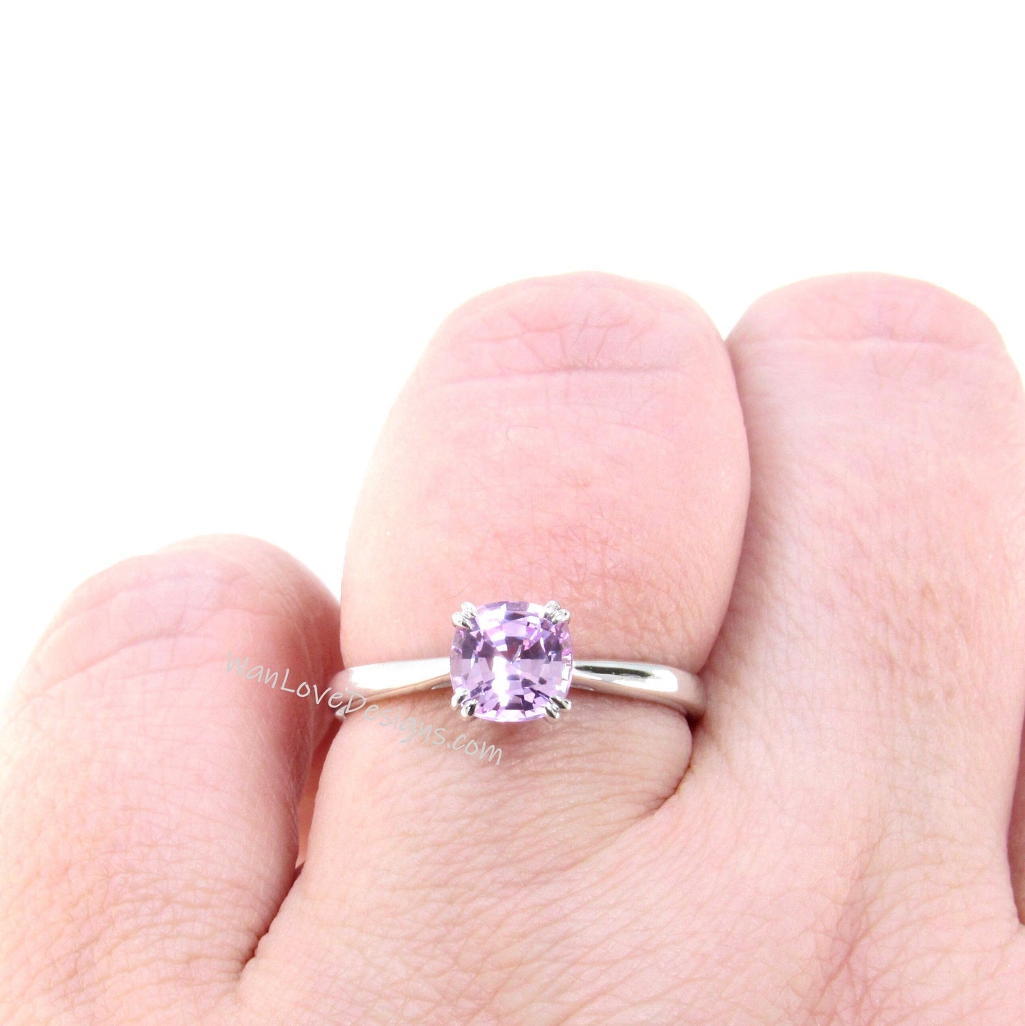 1.25ct Tapered Band Cushion Cut Pink Sapphire Solitaire Ring Cathedral, 4 Double Prongs, Pink Sapphire Engagement Ring, Ready to ship Ring Wan Love Designs