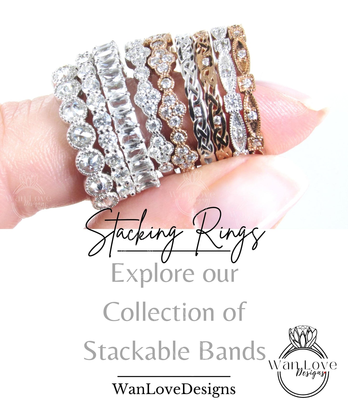 1 Carat Diamond Ring 5 gem stone Wedding Ring Dainty Trellis Stacking Matching Wedding Band Unique Bridal band Anniversary Birthstone Ring Wan Love Designs