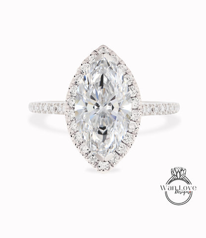 Anello di fidanzamento con diamante da laboratorio con taglio marquise, anello aureola, anello con diamante certificato vintage, anello in oro rosa, anello art deco, anello di promessa, regalo per l'anniversario