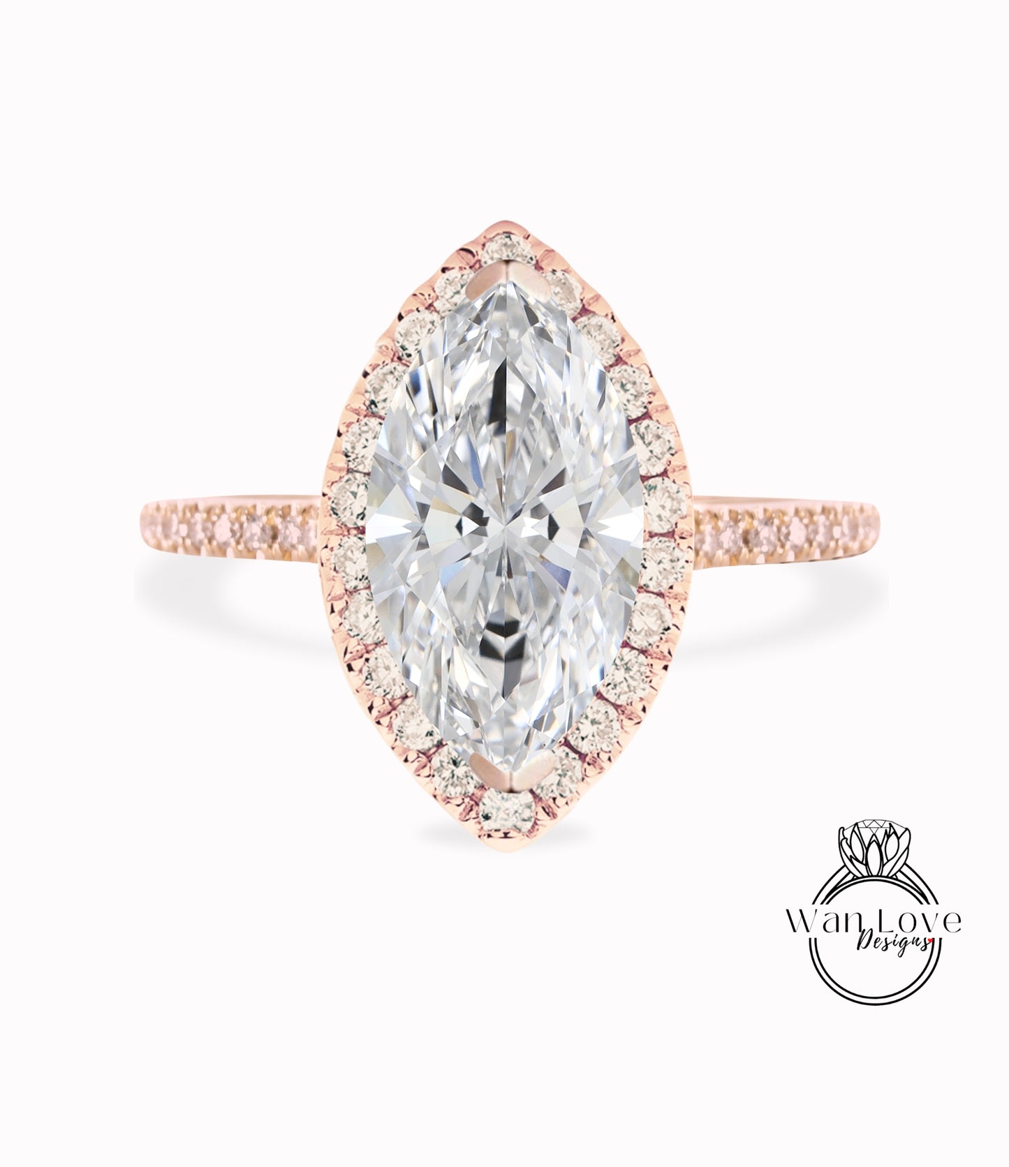 Anello di fidanzamento con diamante da laboratorio con taglio marquise, anello aureola, anello con diamante certificato vintage, anello in oro rosa, anello art deco, anello di promessa, regalo per l'anniversario