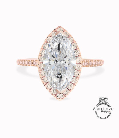 Anello di fidanzamento con diamante da laboratorio con taglio marquise, anello aureola, anello con diamante certificato vintage, anello in oro rosa, anello art deco, anello di promessa, regalo per l'anniversario