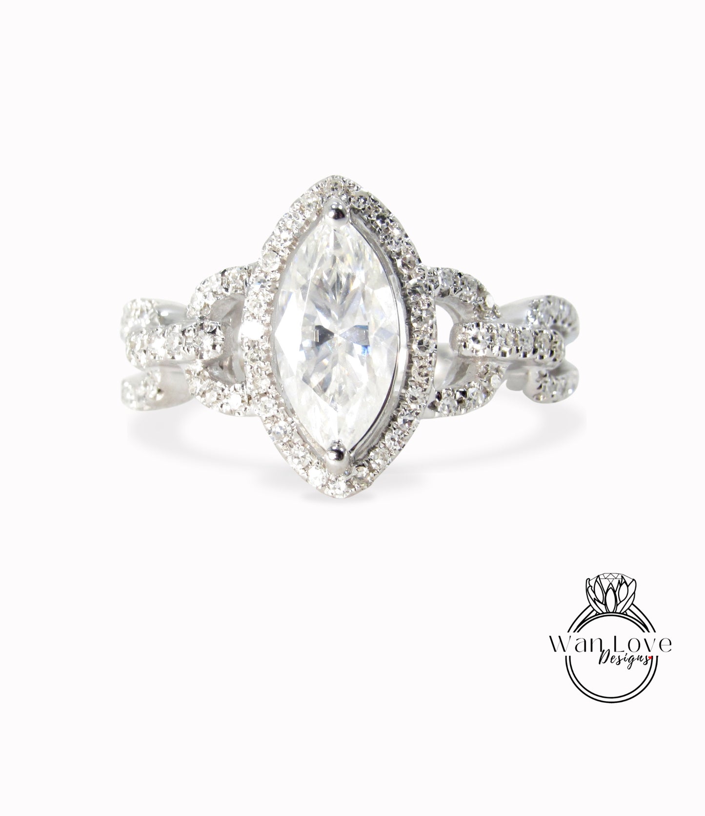 Vintage Moissanite & Diamonds Halo Marquise Cut Engagement Ring antique split shank 1ct Moissanite ring art deco 14k White Gold diamond halo bridal ring