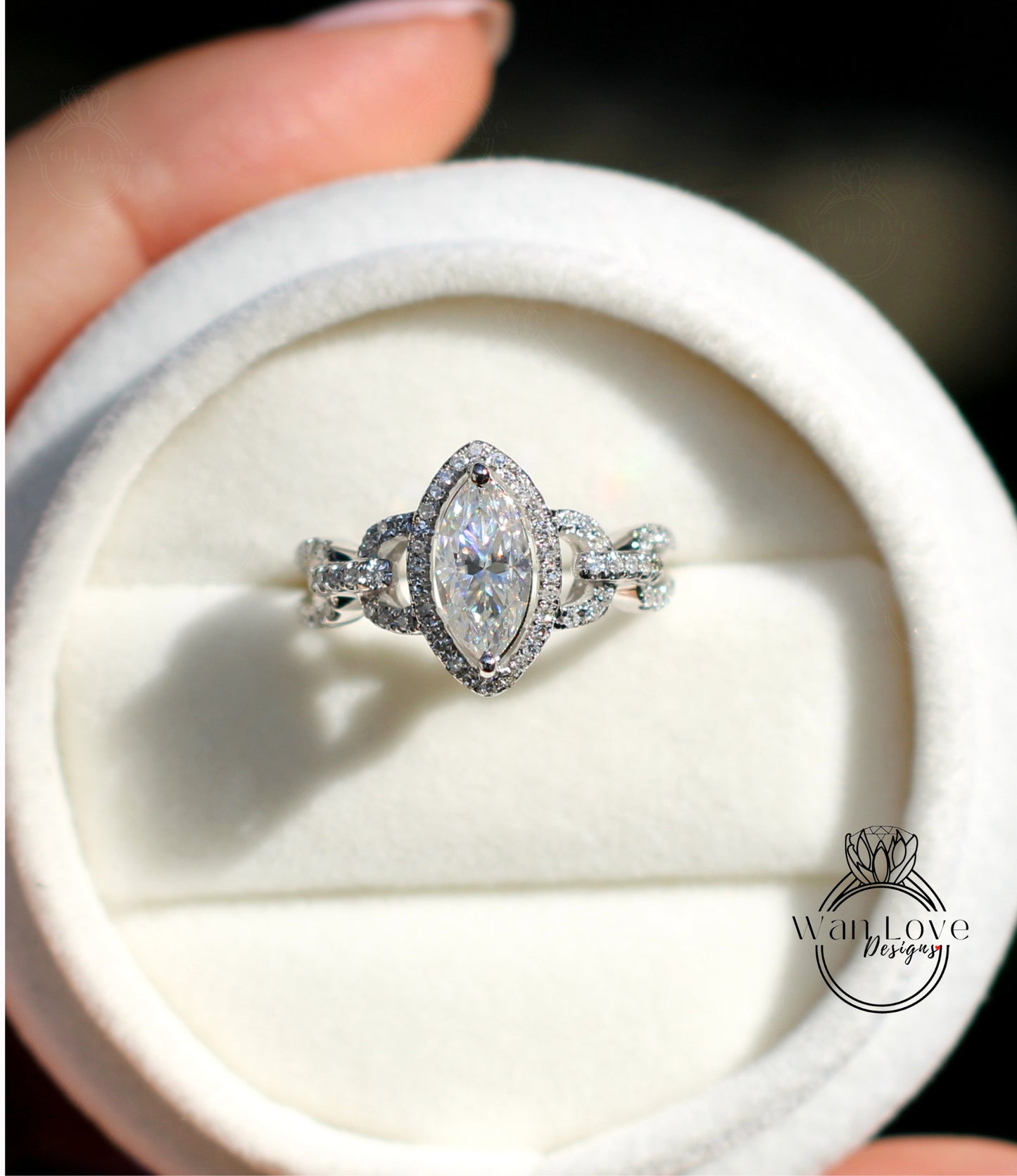 Vintage Moissanite & Diamonds Halo Marquise Cut Engagement Ring antique split shank 1ct Moissanite ring art deco 14k White Gold diamond halo bridal ring