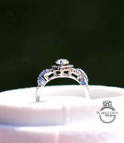 Vintage Moissanite & Diamonds Halo Marquise Cut Engagement Ring antique split shank 1ct Moissanite ring art deco 14k White Gold diamond halo bridal ring