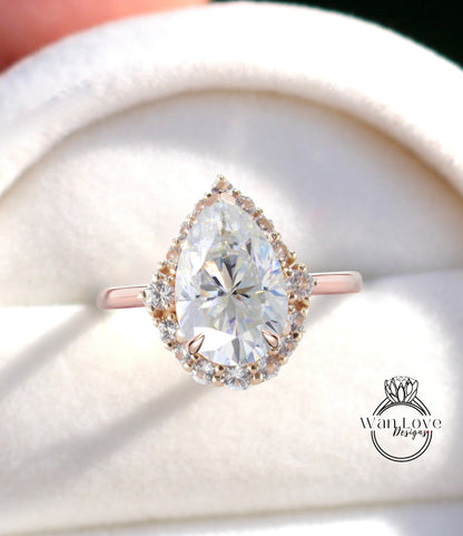 Vintage 2ct engagement ring|Unique moissanite diamond halo wedding ring|Cluster Pear shaped halo Bridal ring|Antique Anniversary ring