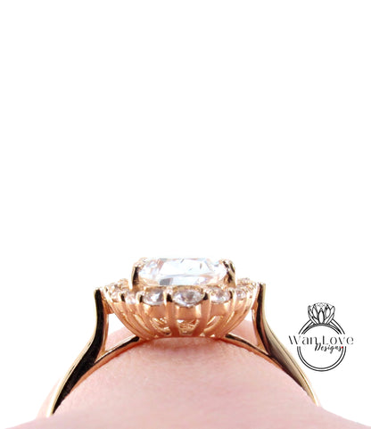 Anello di fidanzamento con rubino taglio pera Anello da sposa con aureola graduata con diamante affusolato vintage in oro rosa Anello da anniversario di promessa di matrimonio antico