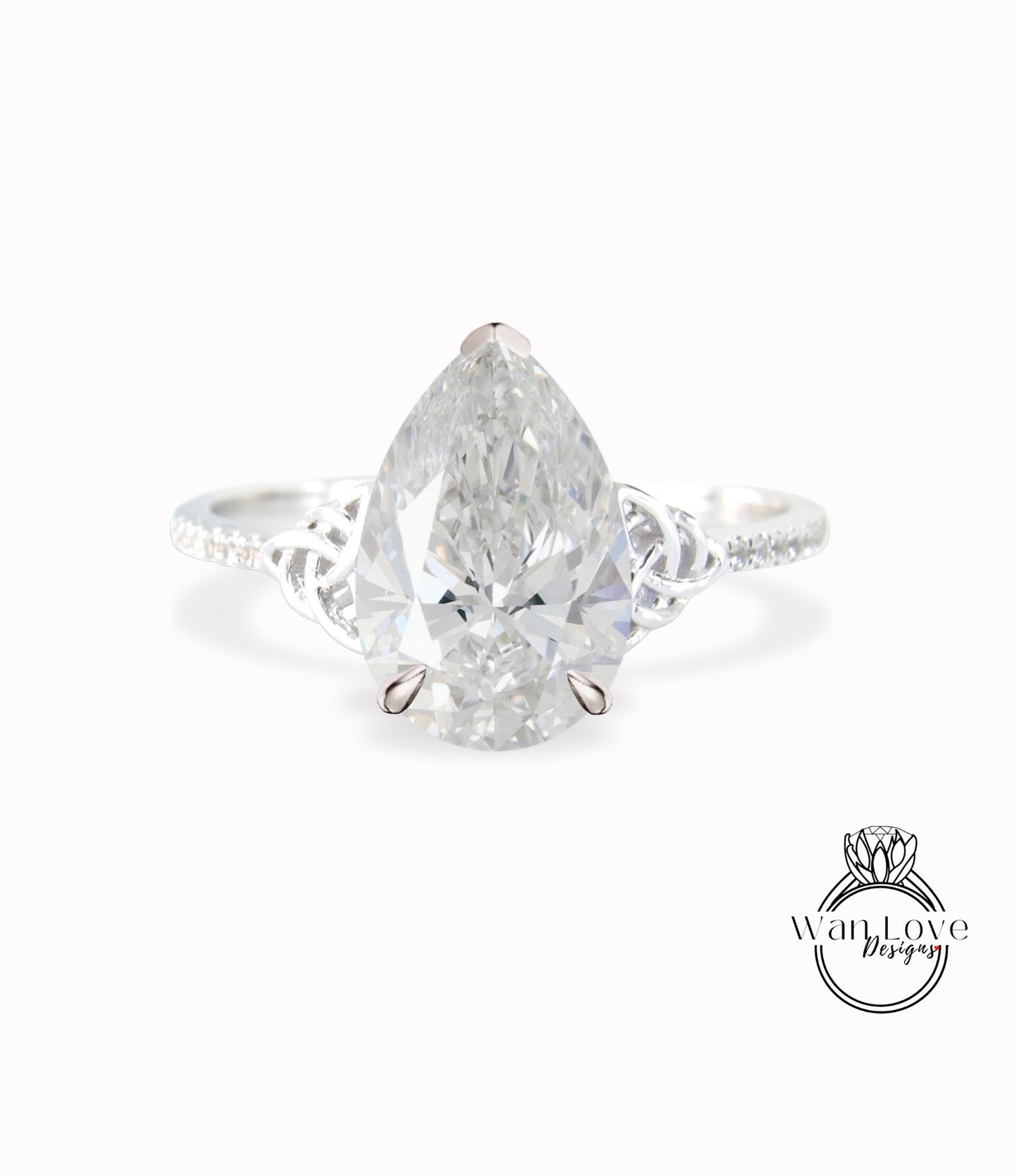 Anello di fidanzamento con diamante Pear Lab Anello con nodo celtico vintage IGI Anello con diamante Anello nuziale in oro bianco da donna Gioielli da sposa celtici Regalo di anniversario