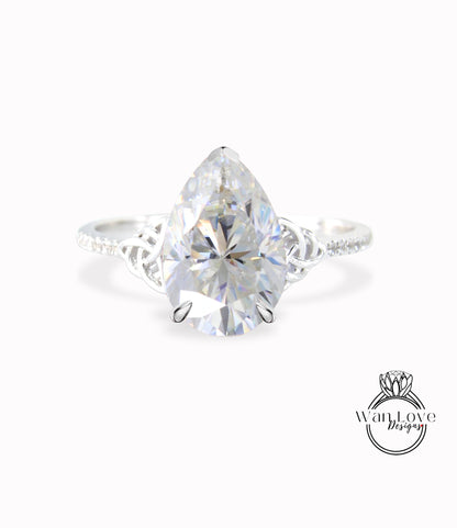 Anello di fidanzamento con nodo celtico con pera e diamante Moissanite, personalizzato, 14k 18k bianco giallo oro rosa-platino, matrimonio, regalo, WanLoveDesigns