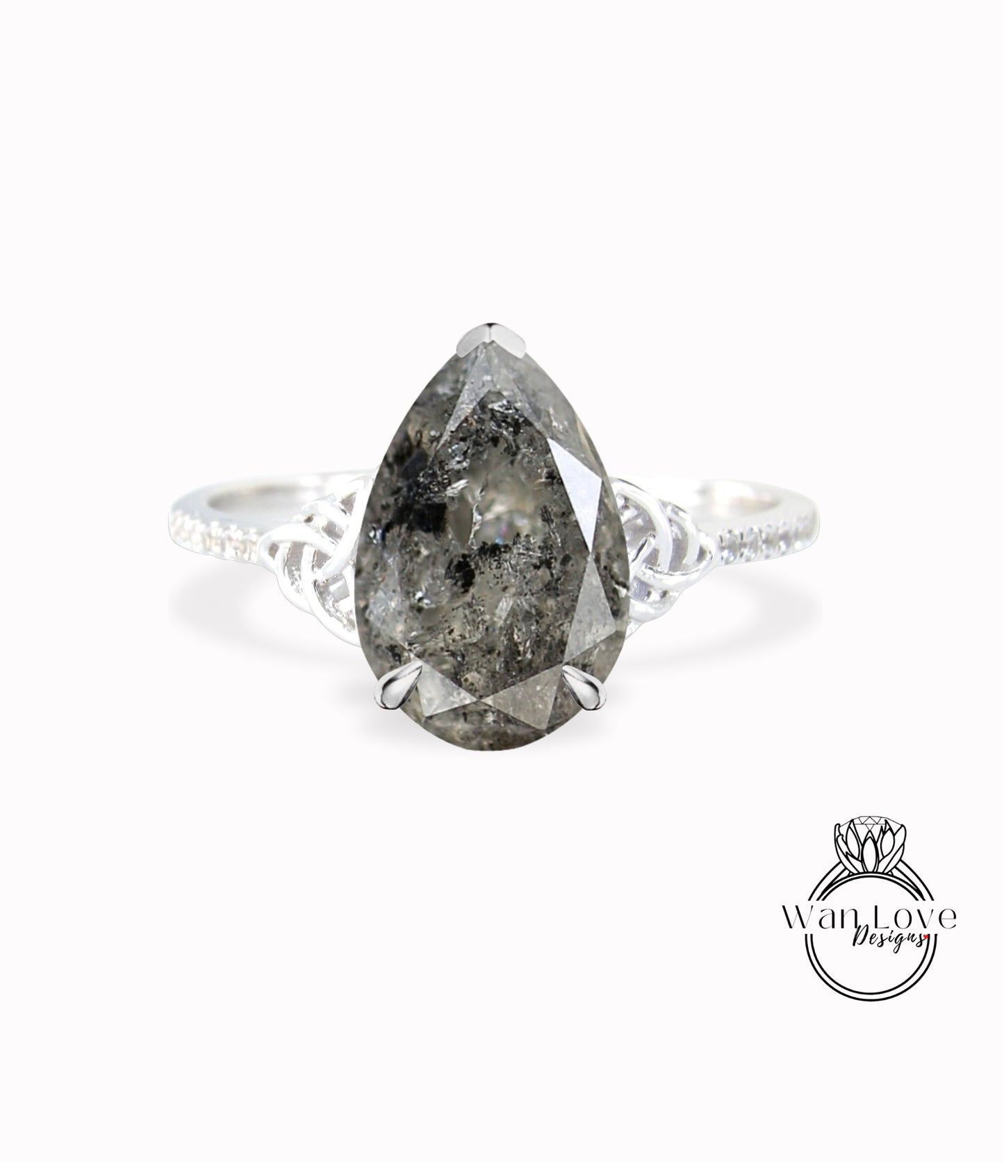 Salt And Pepper Diamond Pear Ring, Salt And Pepper Diamond Celtic knot Engagement Ring, Vintage Pear Ring, Raw Diamond Ring, Wedding gift
