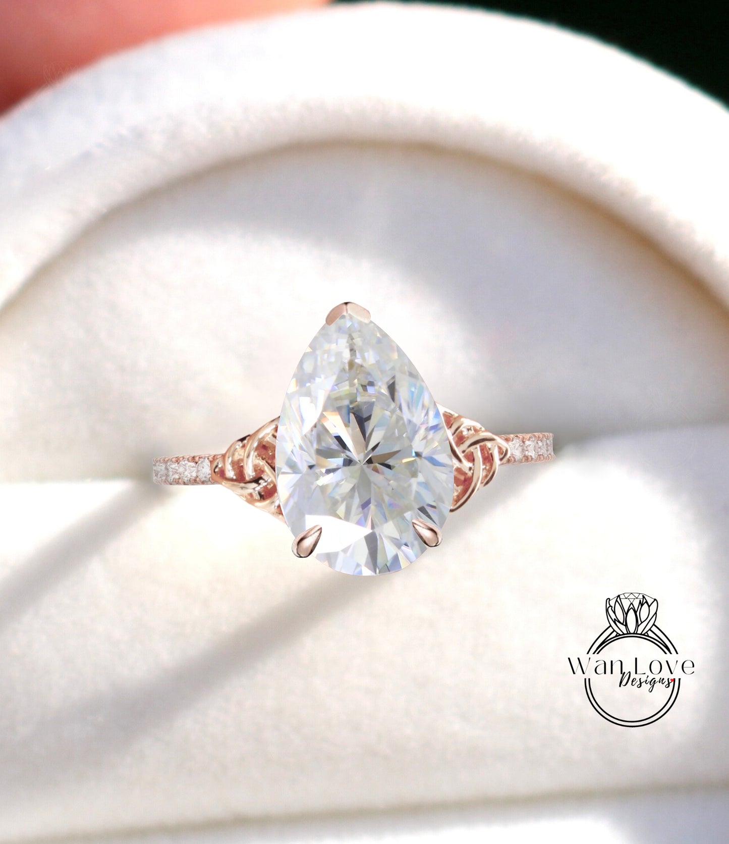 Anello di fidanzamento con nodo celtico con pera e diamante Moissanite, personalizzato, 14k 18k bianco giallo oro rosa-platino, matrimonio, regalo, WanLoveDesigns