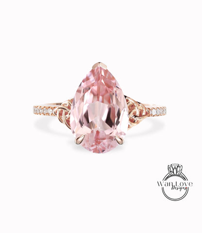 Anello di fidanzamento con zaffiro pesca Anello di fidanzamento vintage in oro rosa per donne Anello con diamante taglio a forma di pera Regalo di anniversario nuziale