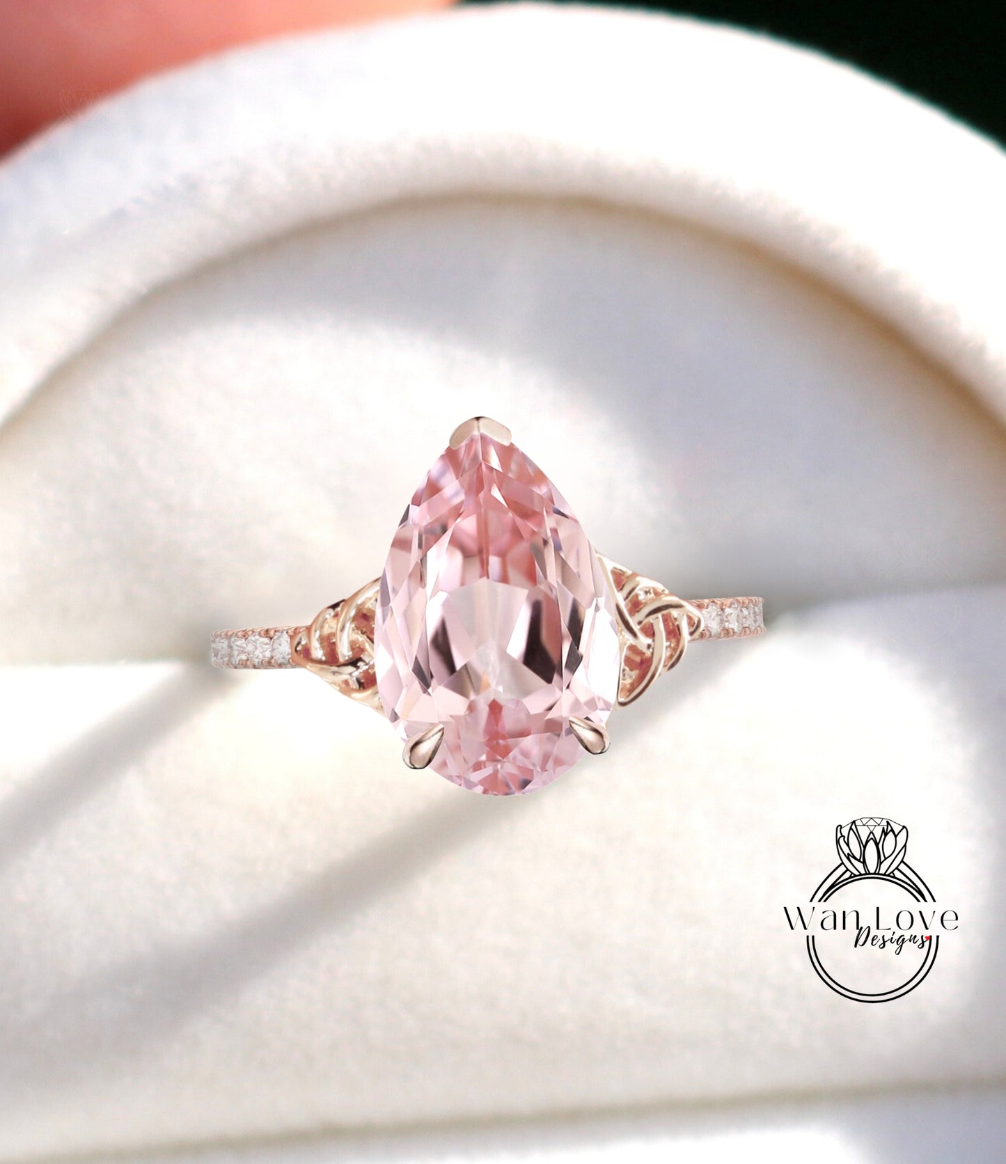 Anello di fidanzamento con zaffiro pesca Anello di fidanzamento vintage in oro rosa per donne Anello con diamante taglio a forma di pera Regalo di anniversario nuziale