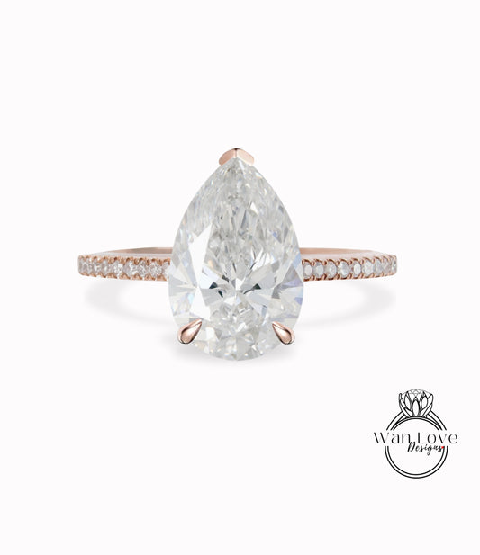 14K Solid Gold Engagement Ring/2ct Pear Moissanite Diamond Wedding Ring/Moissanite Engagement Ring/Stacking Ring/Promise ring/Rose gold ring
