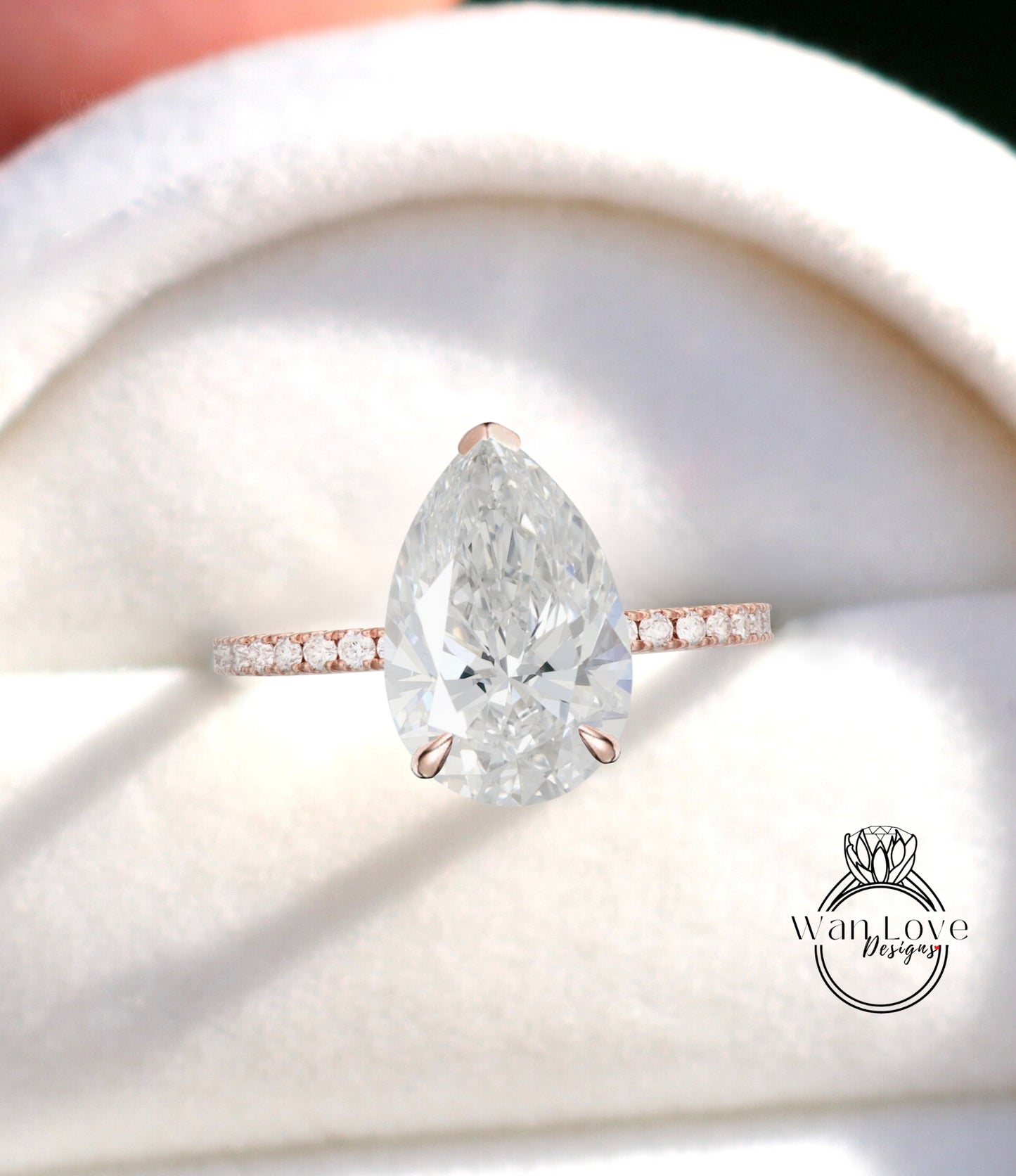 Anello di fidanzamento con diamante taglio pera Oro rosa 14k/18k, Anello di fidanzamento con diamante solitario IGI Halo laterale con diamante taglio pera, Anello di fidanzamento solitario con diamante pera