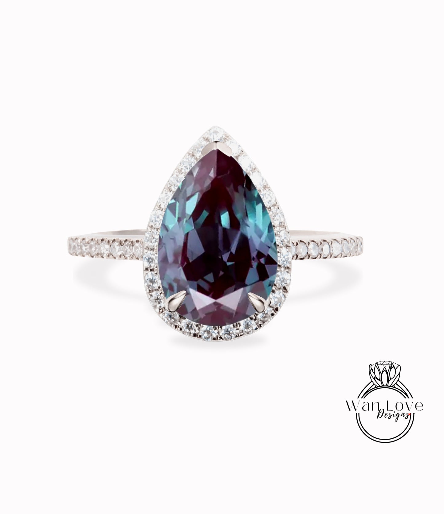 Vintage Pear shaped Alexandrite Engagement Ring, Pear Cut 14k Rose Gold Diamond Halo Ring, Wedding Ring Anniversary Ring Proposal Ring.