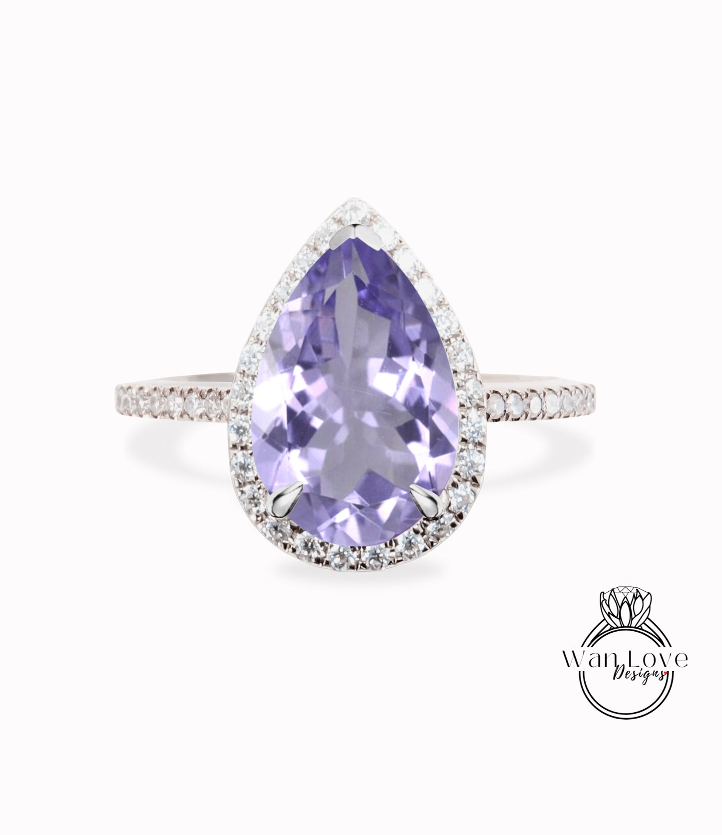 Anello di fidanzamento con ametista lavanda a forma di pera vintage, anello a forma di pera con diamante in oro rosa 14k, anello di nozze, anello di anniversario, proposta di anello