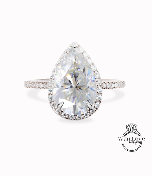 Anello di fidanzamento Moissanite vintage a forma di pera, anello a forma di pera con diamante in oro bianco 14k, anello di proposta di anello di anniversario di matrimonio.