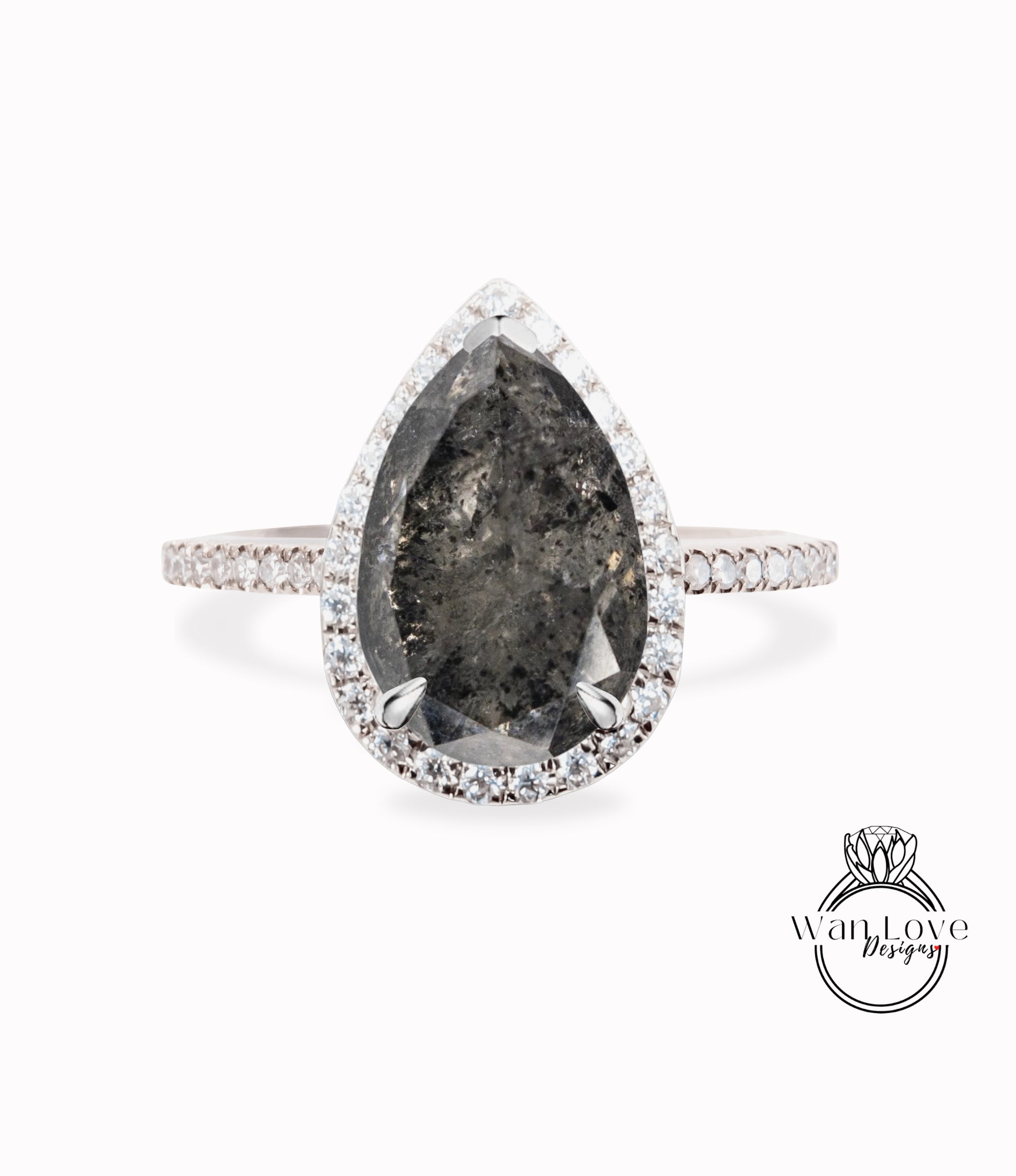 Vintage Pear shaped Salt and Pepper Diamond Engagement Ring, Pear