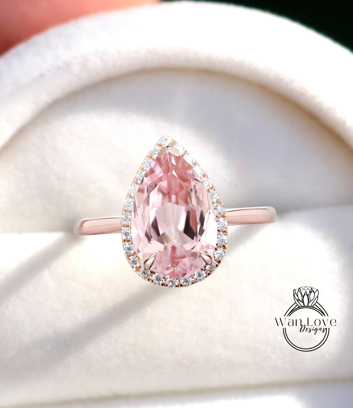 Anello di fidanzamento con zaffiro pesca Anello di fidanzamento vintage in oro rosa per donne Anello con diamante taglio a forma di pera Regalo di anniversario nuziale