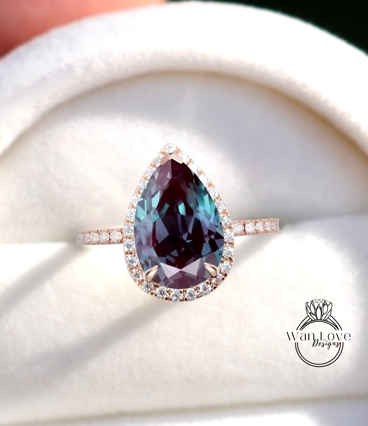 Vintage Pear shaped Alexandrite Engagement Ring, Pear Cut 14k Rose Gold Diamond Halo Ring, Wedding Ring Anniversary Ring Proposal Ring.