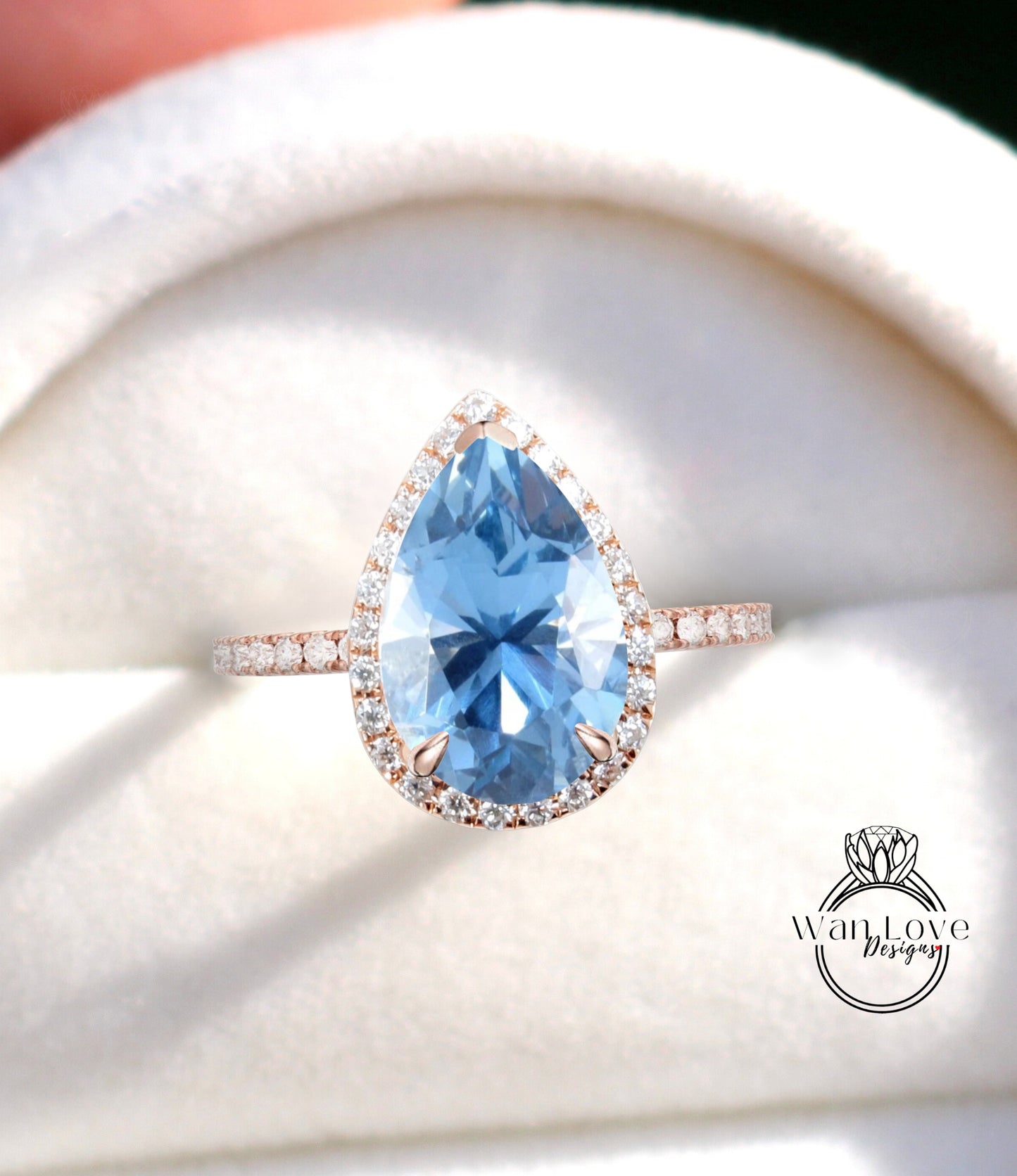 Vintage Pear shaped Aquamarine Spinel Engagement Ring, Pear Cut 14k Rose Gold Diamond Halo Ring, Wedding Ring Anniversary Ring Proposal Ring