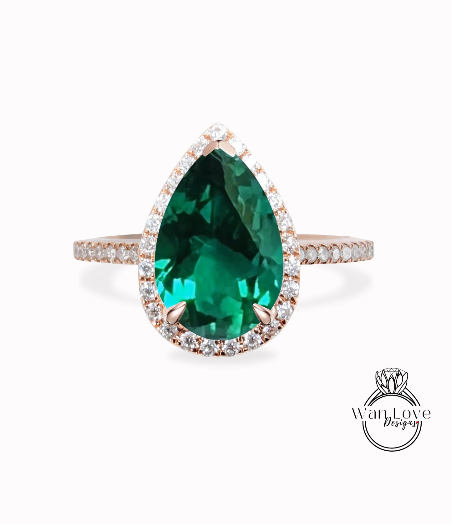 Anello di fidanzamento vintage con smeraldo a forma di pera, anello unico con diamante in oro rosa 14k con taglio a pera, anello di proposta di anello di anniversario di fede nuziale.